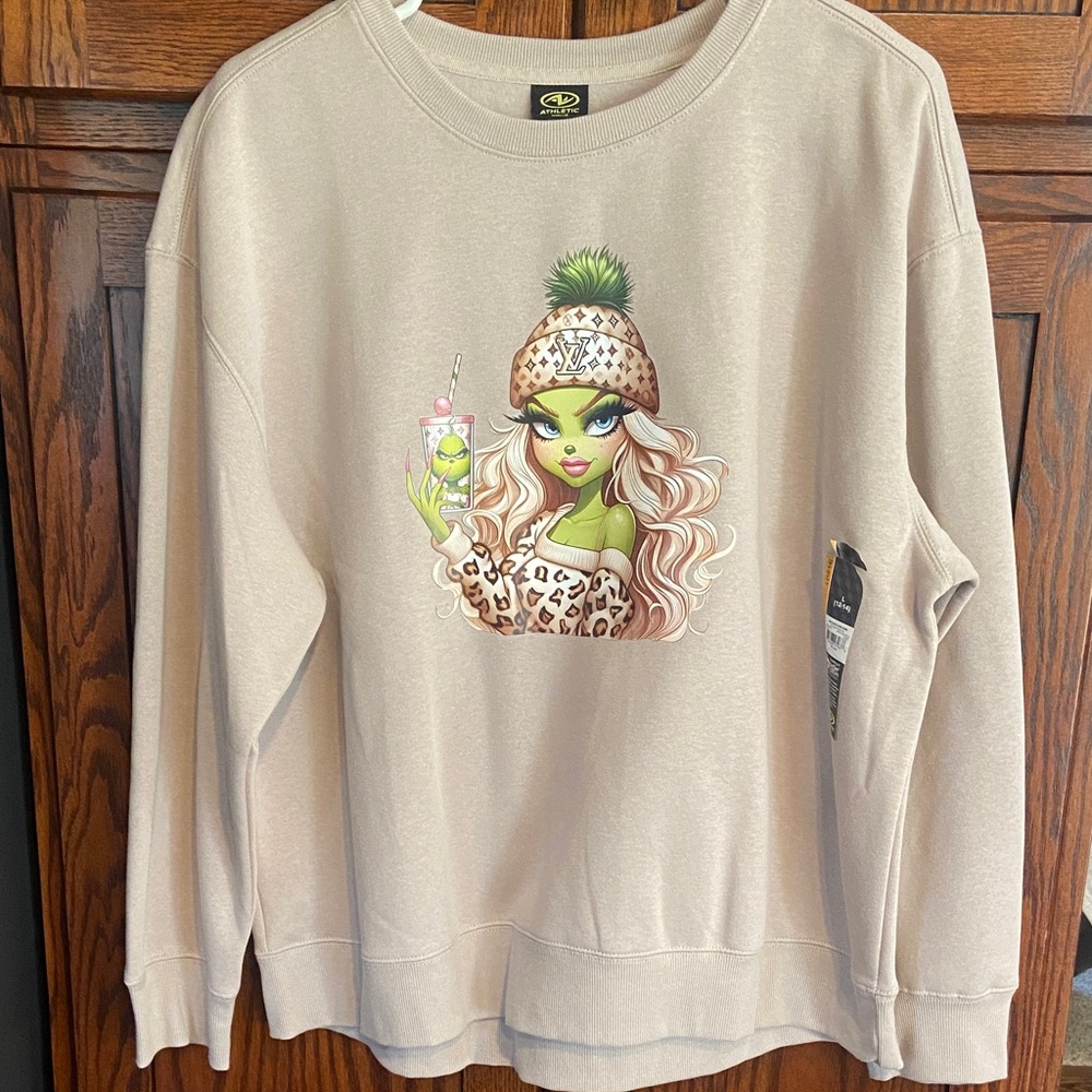 Cheetah Grinch Sweatshirt Graphic Design Large NWT